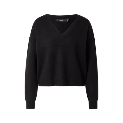 Afbeelding van VERO MODA VMGOLD LINK LS cropped trui met V hals, zwart, XS