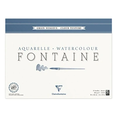 Afbeelding van Clairefontaine 96423C tekenblok, 4 zijdig verlijmd aquarelpapier Torchon Wolk, fontein/haders, 36 x 48 cm, 15 vellen, verpakking van 300 g, wit