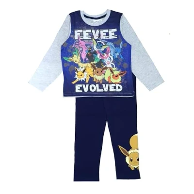 Afbeelding van Pokemon 2 delige pyjama voor jongens of meisjes, Eevee, Blauw, leeftijd 5 13 jaar, 11 12 jaar