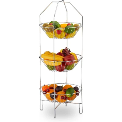 Afbeelding van Relaxdays fruitschaal etagère 3 laags fruitmand metaal voor fruit staand