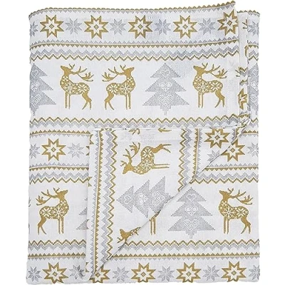 Afbeelding van Ragged Rose Kersttafelkleed feestelijk linnen tafelkleed met prints in Scandinavische stijl voor woonkamer en keuken katoenen dat past op een tafel van 15 cm