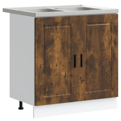 Afbeelding van vidaXL Onderkast met wasbak Porto 80x46x84,5 cm hout gerookt eiken