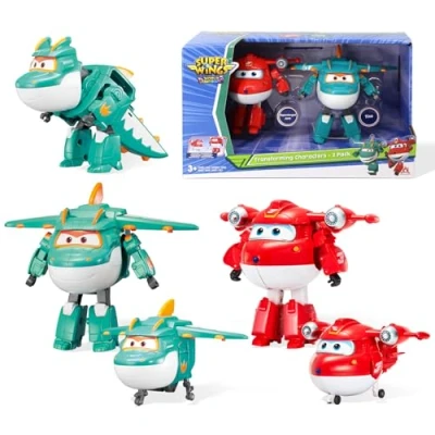 Afbeelding van Super Wings 5&quot; Transforming Characters 2 Pack Supercharged Jett + Dino, Transformer speelgoed voor 3+ jaar oud Jongen Meisje
