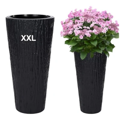 Afbeelding van MELTOM Bloempot, rond, slanke plantenbak met uitneembare inzetstuk, decoratief, antraciet, maat XXL