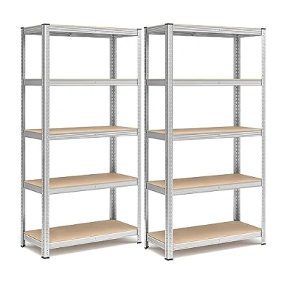 Afbeelding van SONGMICS heavy duty planken, set van 2, kelderplanken, opbergplanken, 40 x 90 180 cm, planken met stalen frame, elk belastbaar tot 875 kg, 5 verstelbare zilver GLR040E02