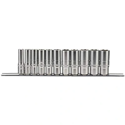 Afbeelding van Draper 16495 3/8 inch vierkante aandrijving keizerlijke diepe socket 11 delige set op metalen rail, blauw