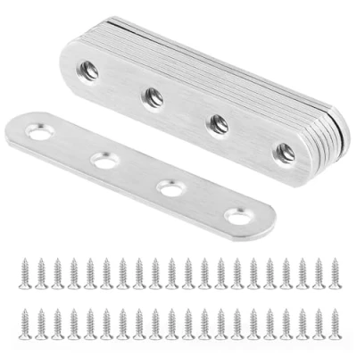 Afbeelding van QWORK® 10 Stuks 77x16x2mm Roestvrijstalen Geperforeerde Plaat Platte Beugel Metalen Houten Hoek Beugels met 40 Montageschroeven