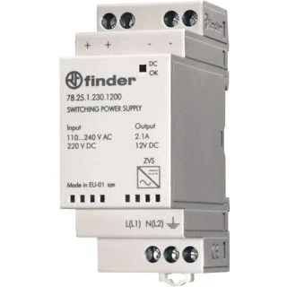 Afbeelding van Finder voeding voor schakelkasten 25w 12vdc 2 1 a 35mm din rail met hiccup mode levensduur langer dan 400 000 uur 78 25 230 1200