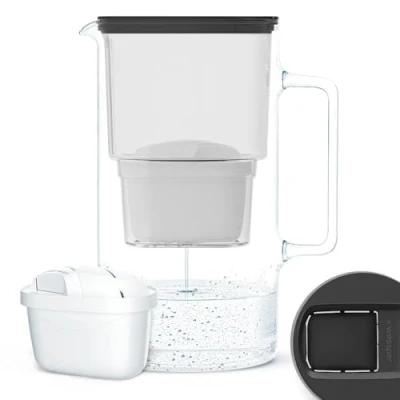 Afbeelding van Glazen 2,5L waterfilterkan karaf compatibel met Brita MAXTRA+ waterfilter patronen incl. 1 filterpatroon Waterkan Kleur Zwart