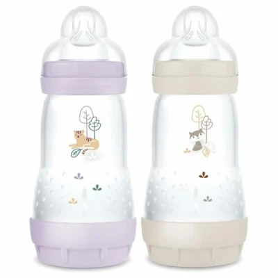 Afbeelding van Set van 2 Babyflessen MAM Easy Start / Anti Colic 260 ml Flow Speen Lila + Zand