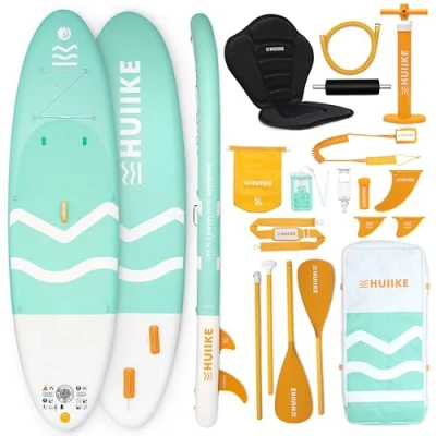 Afbeelding van HUIIKE Stand Up Paddle Board met Accessoires, Peddel, Vinnen, Pomp. Opblaasbaar Supboard Uitstekende Stabiliteit en Weerstand. 305 x 84 15 cm, Maximaal Draagvermogen 130 kg