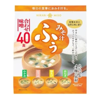 Afbeelding van Hikari Miso Japanse instant soep, 4 smaken, pak van 40 soepen (Wakame zeewier, groene uien, tofu, tofu Frit)