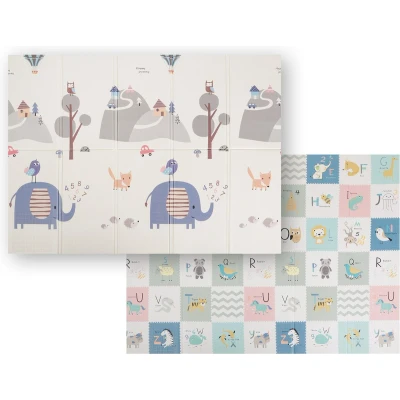 Afbeelding van KiddyMoon Spielmatte Babymatte Zweiseitige Krabbelmatte Matte Schaumstoffmatte Für Kinder Kindermatte Kindgerechte Muster Spielplatz Entwicklung Bequemer Ideal Drinnen Und Draußen 150X200x1cm, Gra