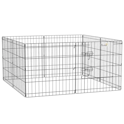 Afbeelding van PawHut Modulaire box voor honden, knaagdieren, konijnen, hek kleine dieren, binnen en buiten, opvouwbaar, 1 deur, 8 panelen van metaaldraad, afsluitbare 61 x cm, zwart