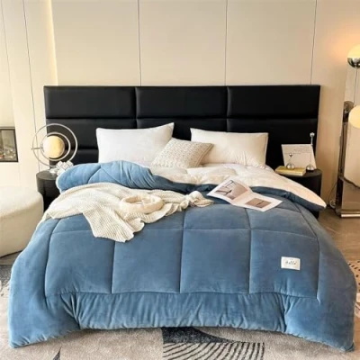Afbeelding van Comforter, Thicken Lamb Cashmere Winter Double Bed fluffy blanket, Reversible Thermal Wooly Blankets, Thick Warm Blanket Bedding, Quilt Dekbed (220x240 cm (5kg),Blauw)