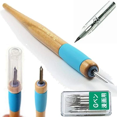Afbeelding van Tachikawa Kroontjespen Nib Houder (T 40) + G Model Chrome Nibs Set van 10 GRATIS 1 Vintage