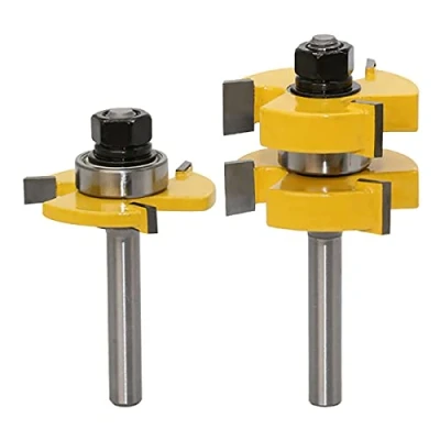 Afbeelding van 2 delige groef en tong groefset, 8 mm schacht veerfreesset, bovenfrees, houtbewerking, frezen, houtsnijgereedschap