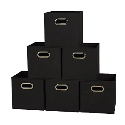 Afbeelding van Household Essentials 80 1 Opvouwbare stoffen opbergbakken Set van 6 Cubby Cubes met handgrepen Zwart, 2,7 kg