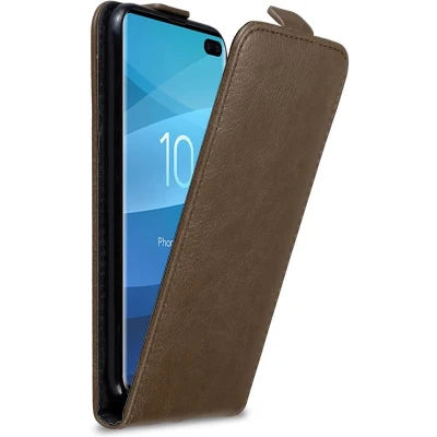 Afbeelding van Cadorabo hoes compatibel met Samsung Galaxy S10 PLUS in KOFFIE BRUIN Beschermende flip design magnetische sluiting