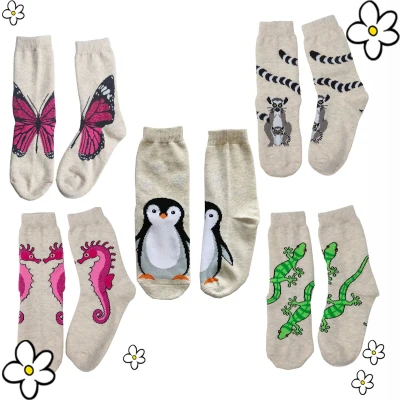 Afbeelding van Nature Planet Beestenboel kindersokken, set van 5, mooie kwaliteit (100% Oeko tex gecertificeerd), maat 29 34
