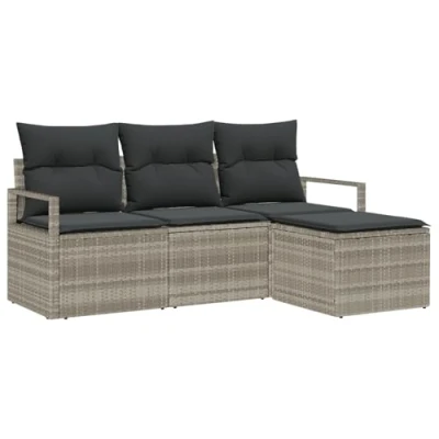 Afbeelding van vidaXL 4 delige Tuin Sofa Set met Kussens Lichtgrijs Poly Rieten
