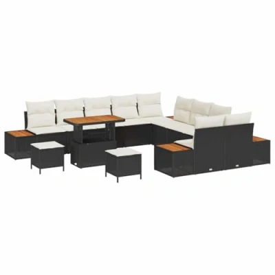 Afbeelding van vidaXL 13 delige tuinset met kussens zwart poly rattan acacia