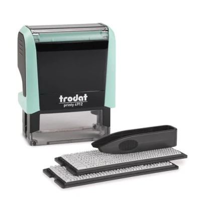 Afbeelding van Trodat Printy 4912 Pastel Groen DIY stempel voor het zelf zetten van tekst 4 regels tekst, afdruk 47x18 mm, Nederlands, incl. pincet, zwart stempelkussen &amp; letter en cijferset in twee formaten