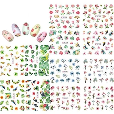 Afbeelding van KADS Nail Art Sticker Full Wrap Space Design Bloem Bladeren Flamingos Tattoo Zomer Nagelstickers