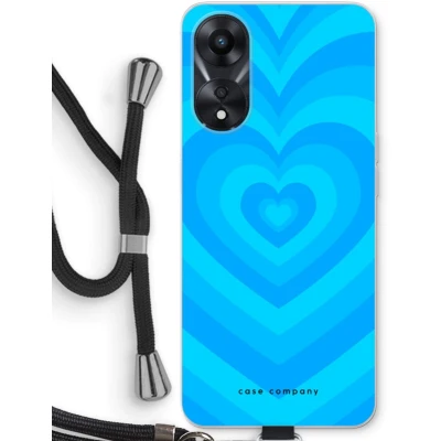 Afbeelding van Case Company® hoesje met Koord geschikt voor Oppo A78 5G Hart Blauw Telefoonhoesje Zwart Bescherming aan alle Kanten en Over de Schermrand