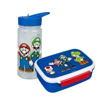 Afbeelding van Scooli Super Mario kinderservies, cadeauset set bestaande uit broodtrommel en drinkfles ideaal voor school of kleuterschool vanaf 4 jaar van kunststof BPA vrij