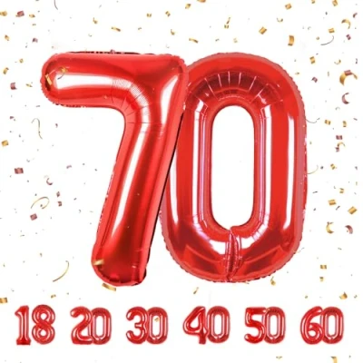 Afbeelding van 70e verjaardag decoratie cijfers ballon 70 jaar folieballon rood voor mannen vrouwen nummer vliegt met helium