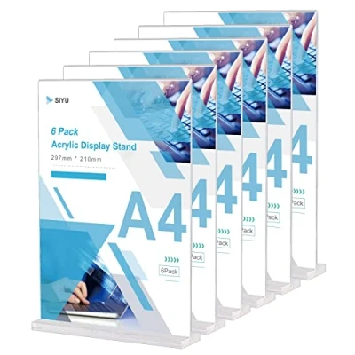 Afbeelding van Acryl Teken Houder A4, 6 stuks, Plastic A4 Display Stands, Clear Tafel Menu Houders Poster Stands voor Winkel Restaurant Hotel Promotie School Office (T vorm, Dubbelzijdig)