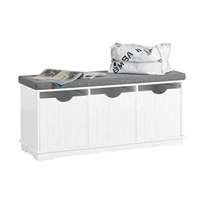 Afbeelding van SoBuy FSR30 W Moderne Schoenenbank Schoenkist met Zitkussen 3 manden Wit ca. 100x46x36cm