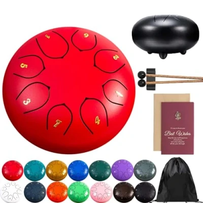 Afbeelding van Regentrommel voor buitentuin, stalen tongtrommel, regenklok, 8 notities, 15 cm chakra trommel regen, metalen regengong buiten, muzikale educatie, entertainment, meditatie, yoga,