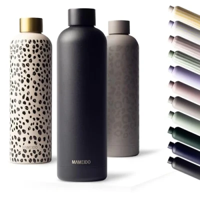 Afbeelding van MAMEIDO roestvrij staal drinkfles 1l lekvrije thermosfles, waterfles BPA vrij, geïsoleerde fles, koffie &amp; thee (Rich Black, 1000ml)
