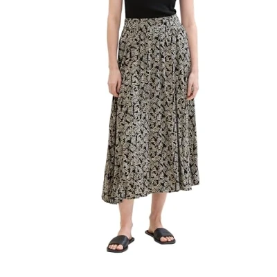Afbeelding van TOM Tailor Crinkle MIDI Alijn rok, Dames, Maat: 36, Black palm minimal design