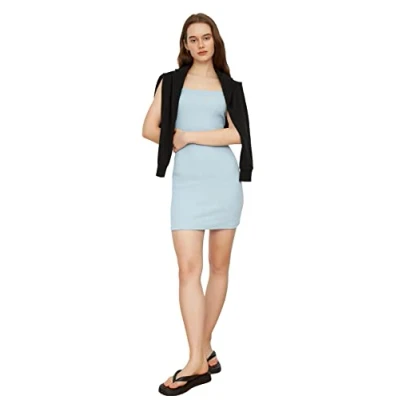 Afbeelding van Trendyol Dames Border Bodycon mini gebreide jurk jurk, blauw, extra klein