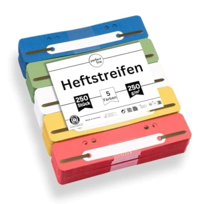 Afbeelding van perfect line 250 recycling snelhechters gekleurd, hechtstrips van natuurlijk karton in 5 kleuren, strips g, karton, voor het scheiden &amp; sorteren documenten op kantoor