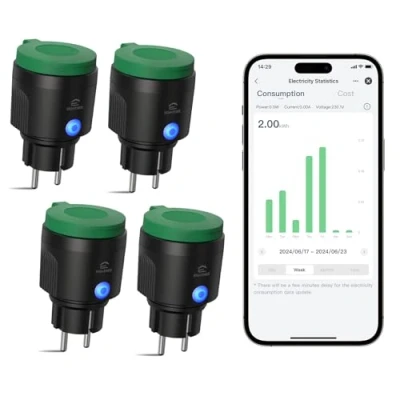 Afbeelding van EIGHTREE wifi stopcontact voor buiten, IP44 buitenstopcontact, waterdicht, met stroommeting, compatibel Alexa, SmartThings&amp;Google Home, timerfunctie, afstandsbediening en