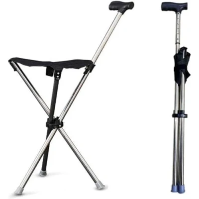 Afbeelding van Opvouwbare Kruk Met Rieten Onderstellen Stok Zitting Wandelstok Voor Op Reis Lichtgewicht Balanceren Van 330 Lbs, Unisex Ouderen 2 In 1 En