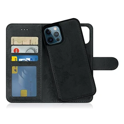 Afbeelding van MyGadget flip case voor iPhone 12/12 Pro magnetische hoes van synthetisch leer, kaartvak beschermhoes portemonnee zwart
