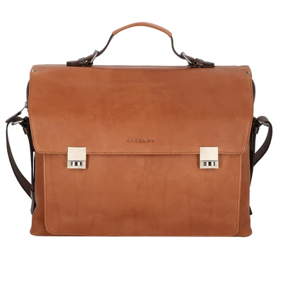 Afbeelding van HAROLD&#039;S Leren Business tas Laptoptas met laptopvak Ivy Lane Notebook Briefcase Cognac Bruine