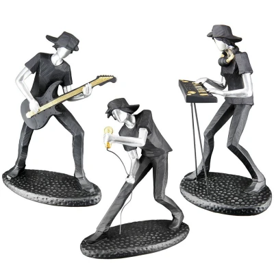 Afbeelding van Gilde Beelden set &#039;Rockband&#039;, polyresin 3 delig, zwart goud zilver, H23cm