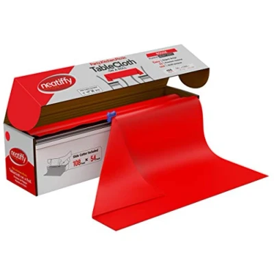 Afbeelding van Neatiffy Plastic wegwerp tafelkleed op rol, 137 cm x 33 m waterdicht Tafelhoes voor rechthoek, vierkante, ronde ovale tafels, picknick, feest, banket, verjaardagen, bruiloften (rood)