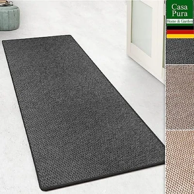 Afbeelding van casa pura Tapijtloper in sisal look plat weefsel met tijgereye structuur uitstekend GUT zegel te combineren halve matten (antraciet, 66x250 cm)