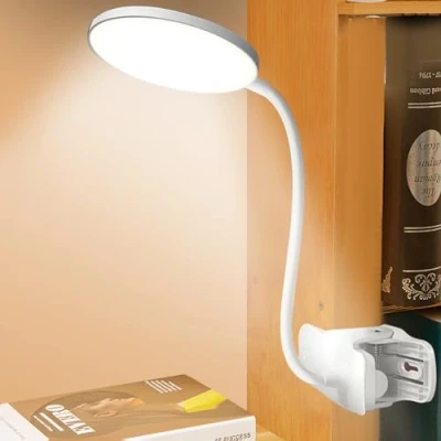 Afbeelding van SPORWAY Bureaulamp met klem, led, oplaadbaar, leeslamp, bed, klem 360 flexibele arm, verstelbaar, 3 kleuren en dimbare helderheid, voor thuis op kantoor