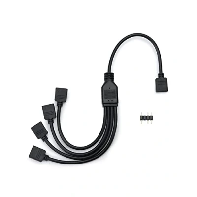 Afbeelding van QWORK® ARGB splitterkabel, 5 V, 3 pins, splitter, 1 bus naar 4 stekkers, 30 cm, voor CPU koeler en V ventilator