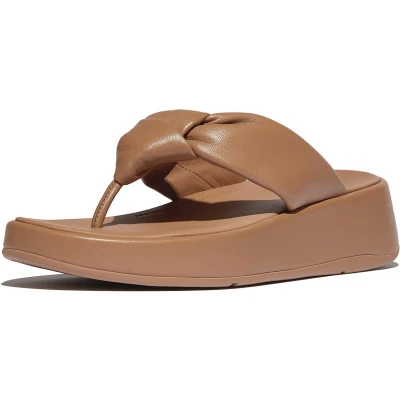 Afbeelding van FitFlop F Mode Knot Soft Leather Flatform Toe Post Sandals BRUIN Maat 41