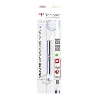 Afbeelding van Tombow EHR KUS Precisiegum MONO zero en navulling vierkante punt, 2,5 x 5 mm, wit/blauw/zwart