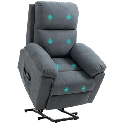 Afbeelding van HOMCOM stoel met opstaan hulp, relaxstoel ligfunctie, massagestoel zijvak, TV afstandsbediening, televisiestoel linnen look, grijs